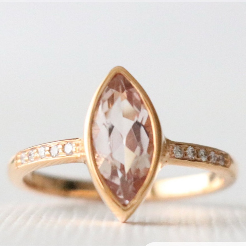 14K Gold and Pink Morganite Gemstone Engagement or Promise Ring, size 4.5.